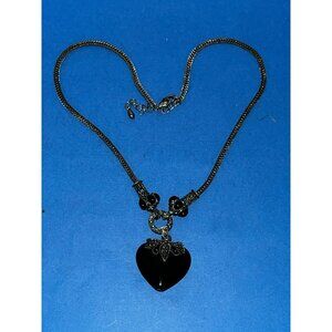 Women's Black Onyx Heart Pendant .925 Silver Sterling Chain Necklace